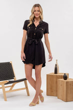 Load image into Gallery viewer, Collared Button Down Belted Mini Dress
