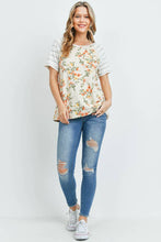 Load image into Gallery viewer, Striped Raglan Sleeve Floral Print Top.
