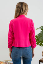 Load image into Gallery viewer, Fuchsia 3/4 Rouched Sleeve Blazer
