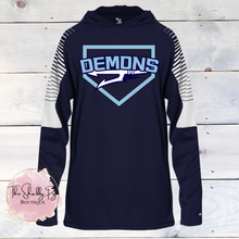Load image into Gallery viewer, 8U Demons Badger - Lineup Hooded Long Sleeve T-Shirt w/ Name- 4211
