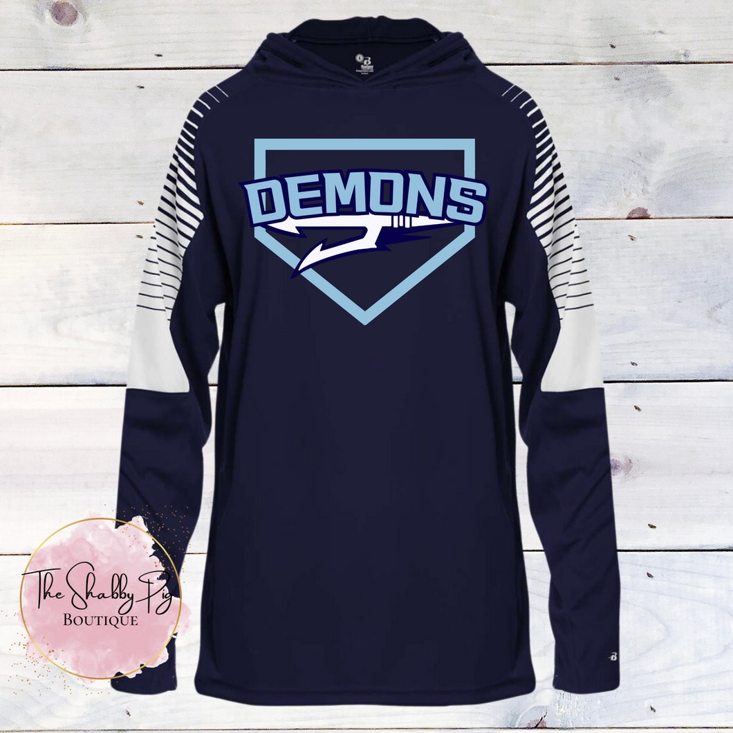 8U Demons Badger - Lineup Hooded Long Sleeve T-Shirt w/ Name- 4211