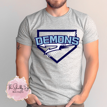 Load image into Gallery viewer, 8U Demons Logo w/ Home Plate &amp; Stitches| T-shirts, Tanks, Crewnecks, Hoodies
