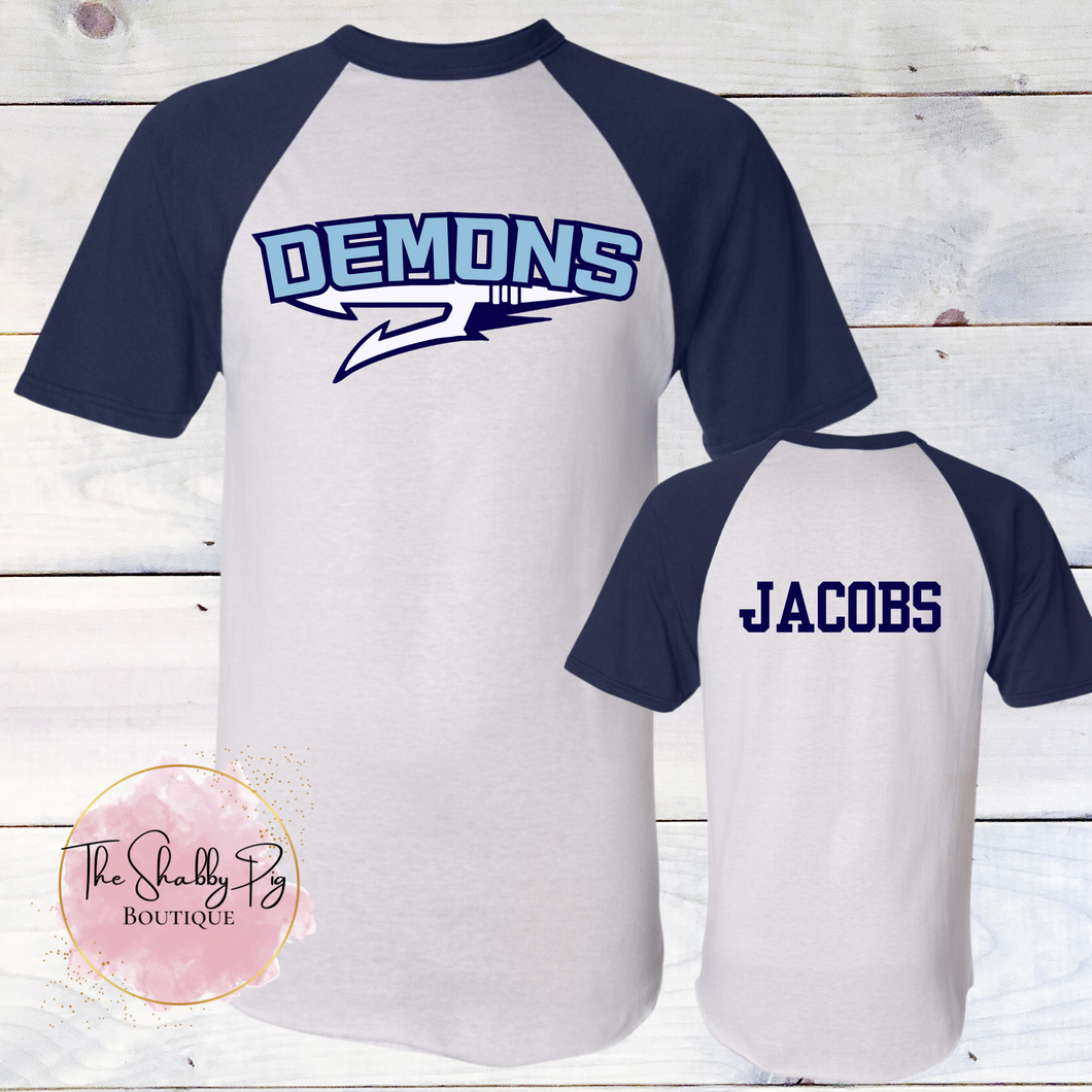 8U Demons Short Sleeve Baseball Jersey w/ Name - 423