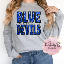 Load image into Gallery viewer, Blue Devils Wrestling Glitter/Embroidery Graphic Shirt | Can be customized
