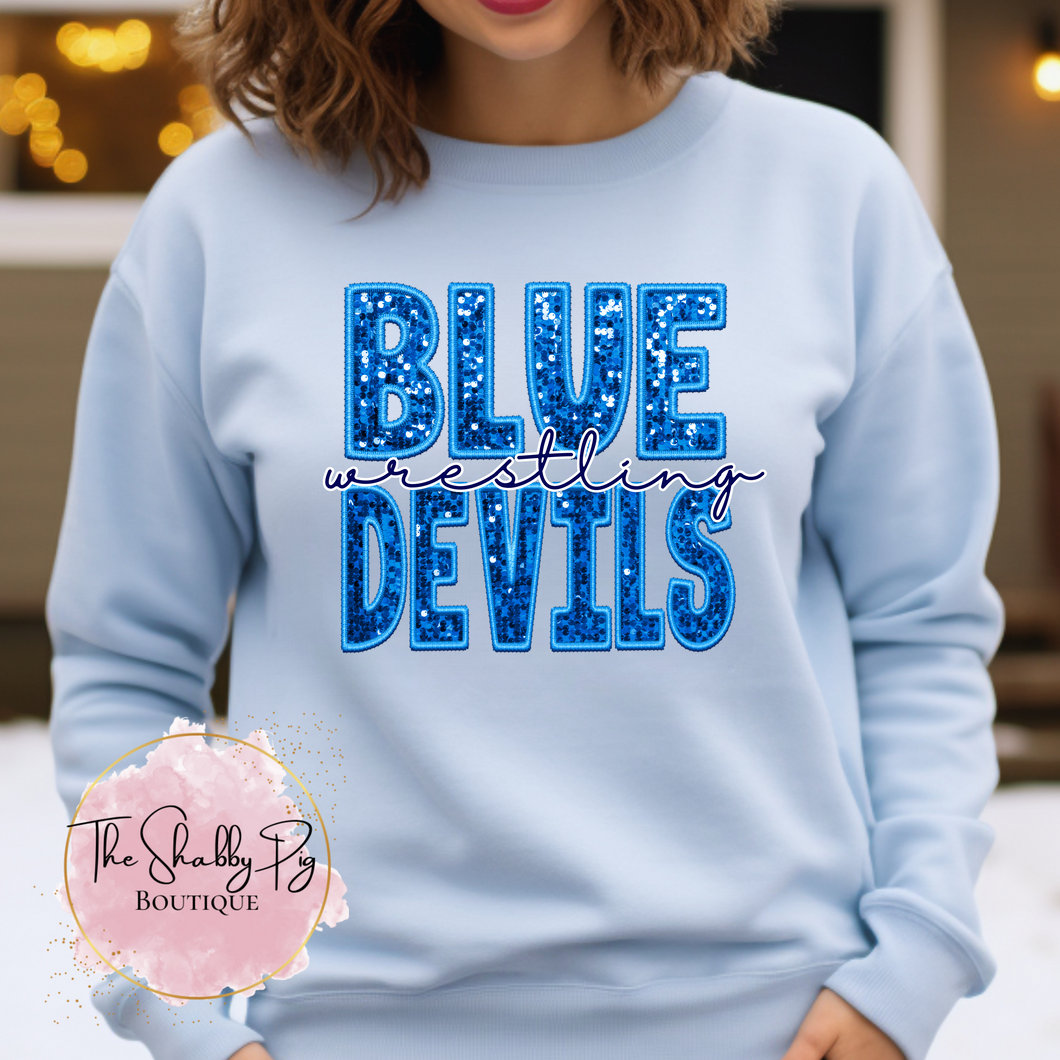 Blue Devils Wrestling Glitter/Embroidery Light Blue | Can be customized