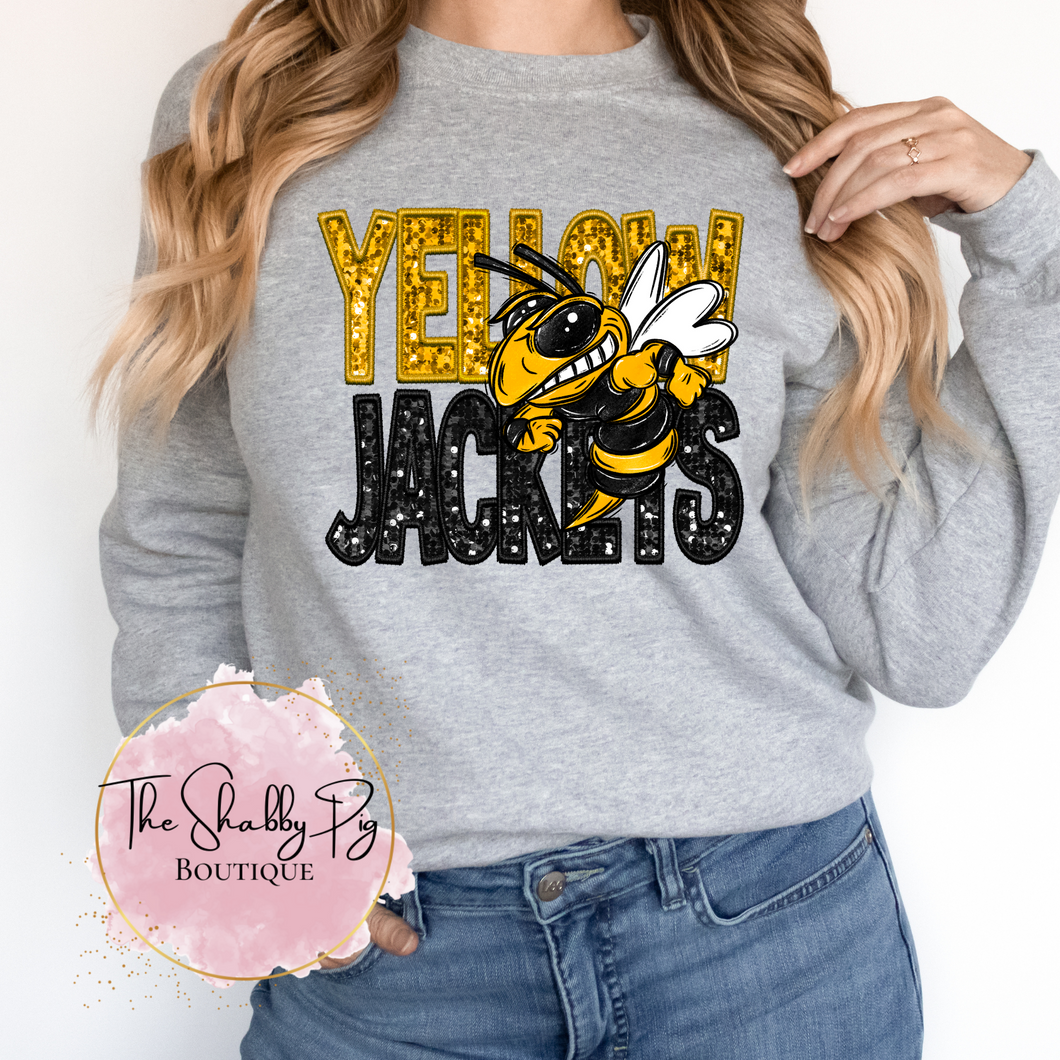 Yellowjackets Mascot with faux Embroidery and Sequin