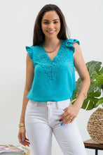 Load image into Gallery viewer, Clip Dot Woven Top with Ruffle Sleeve
