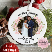 Load image into Gallery viewer, First Christmas as Mr. &amp; Mrs. Custom Photo Ornament
