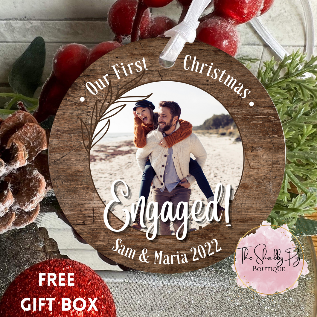 Engaged Rustic Personalized Ornament