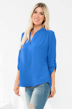 Load image into Gallery viewer, Beautiful Denim Top with a Notch Neckline &amp; 3/4 Folded Sleeve
