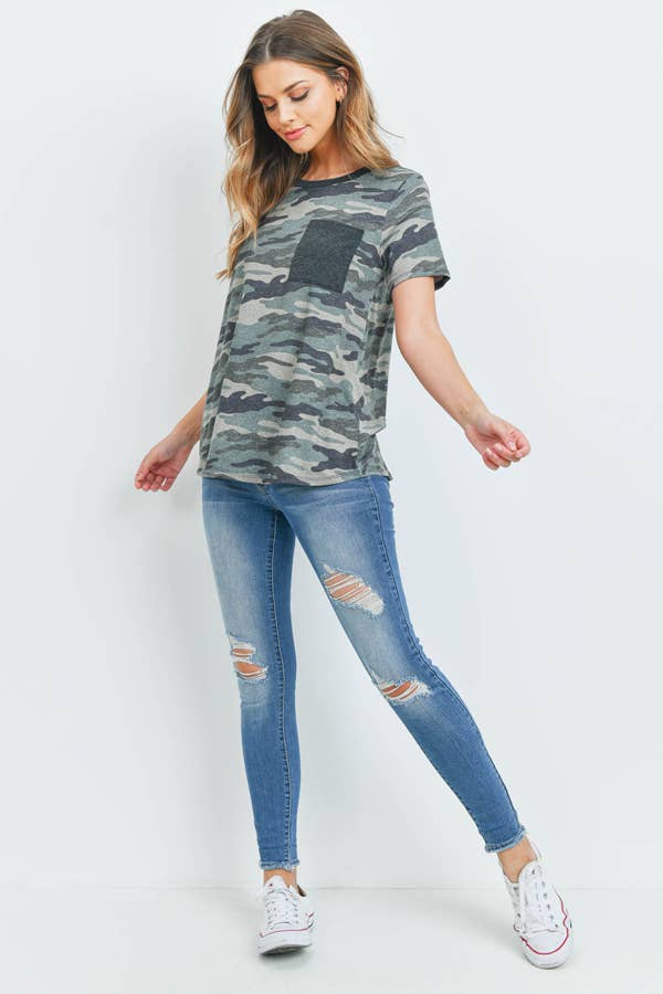 Short Sleeve Camouflage Top with Pocket