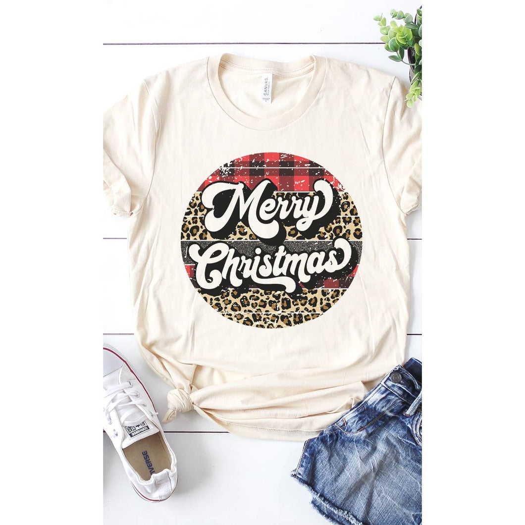 Leopard Plaid Merry Christmas Graphic Tee