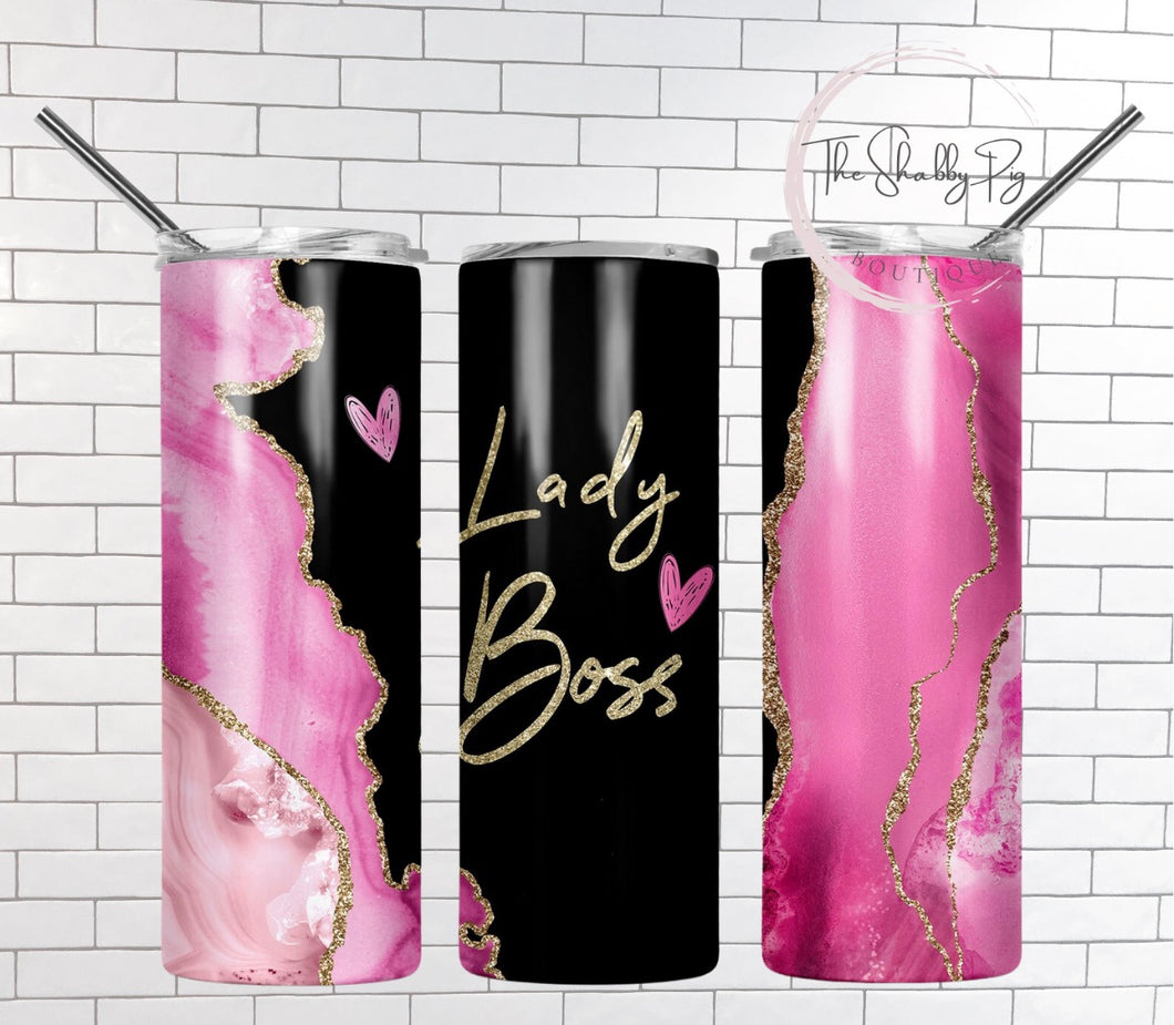 Lady Boss Tumbler | Daisy Print | 20 oz. w/ Lid and Straw