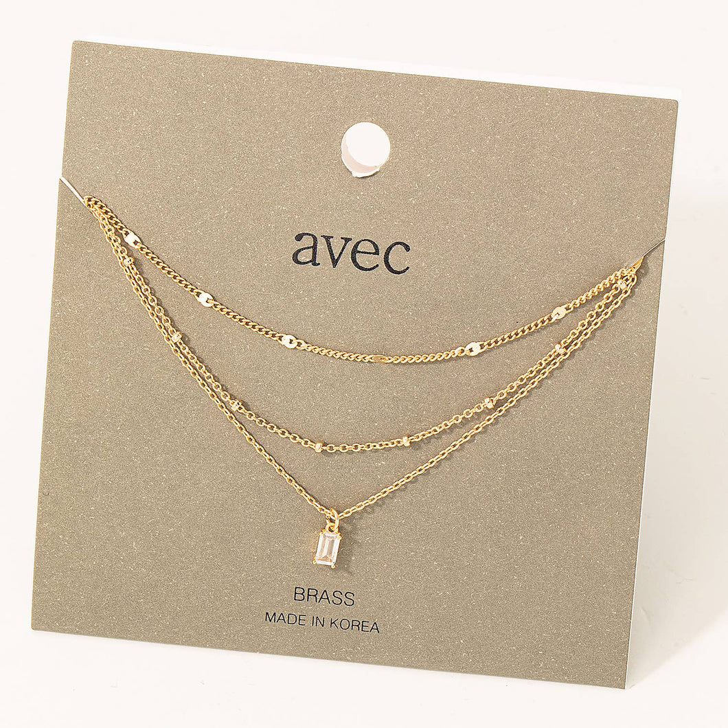 Dainty Chain Layered Rectangle Charm Necklace