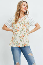 Load image into Gallery viewer, Striped Raglan Sleeve Floral Print Top.
