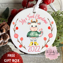 Load image into Gallery viewer, Childs First Christmas Ornament with Name | Girl Bull
